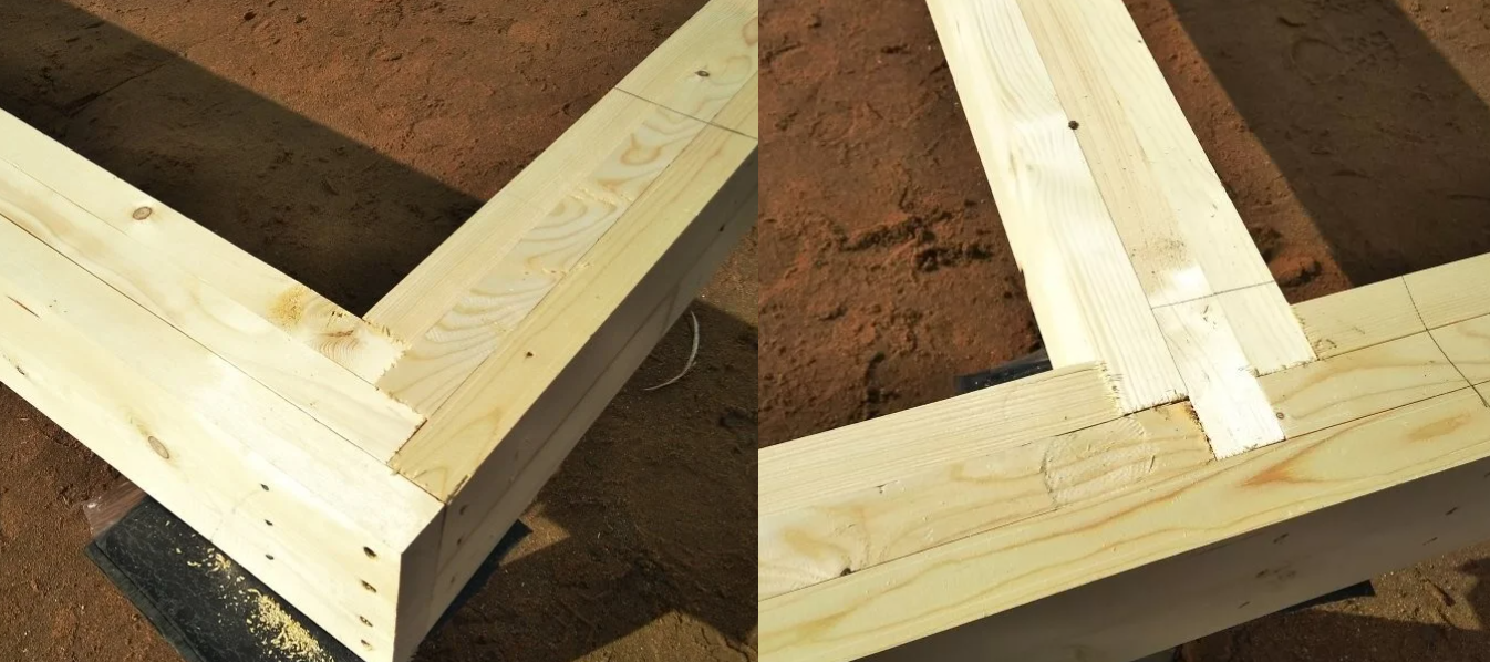 Соединения обвязки из пакета досок Нижняя обвязка каркасного дома пакетом досок